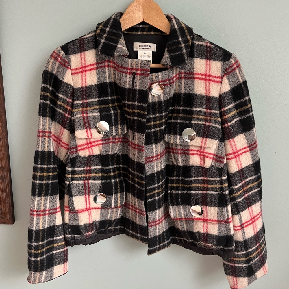 Sonia Rykiel Gray and Red Plaid Jacket